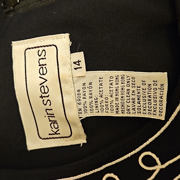 Vintage Karen Stevens Dress 14 black white embroidery long - Picture 8 of 8